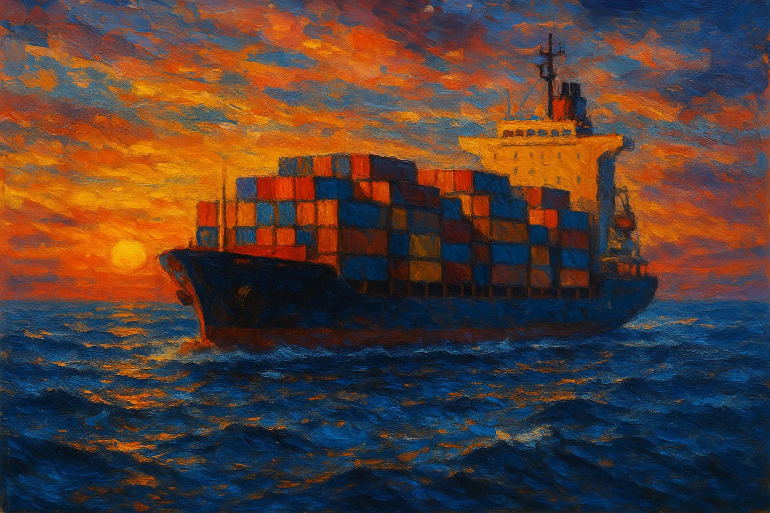 Con tàu dưới ánh hoàng hôn